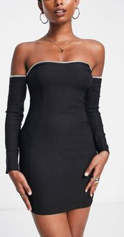 Black Off The Shoulder Long Sleeve Mini Dress Sosorella, 45% OFF