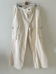 NEW American Bazi Ivory White High Rise Wide Leg Womens Cargo Pants