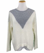 Casual Cream and Gray Color-Block Cable Knit Sweater