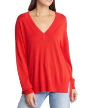 NWT Treasure & Bond Cashmere Blend V-Neck Sweater in Poppy Red Size Medium