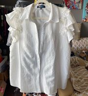 NWT Alice Blue White Blouse w 3 D flowers XL