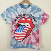 Red White Blue Tie Dye American Flag Tongue Graphic Band Tee