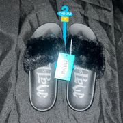 Mad Love Faux Fur Slip On Black Indoor/Outdoor Sandals