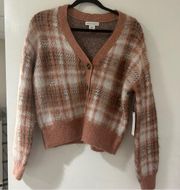 Womens Pink Plaid Cardigan