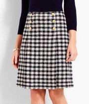 Talbots Knee Skirt Wool Blend Tweed Houndstooth Pleated Gold Button Size 10 NWT