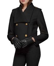 Mackage NEW Lana Wool and Cashmere Double Breasted Cropped Coat Black Large