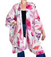 Colorful Rose Floral Butterfly Open Cardigan