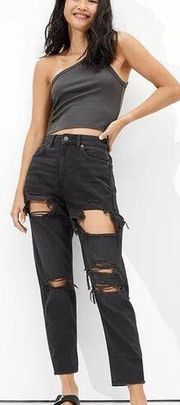 NWT American Eagle Women's Distressed Ripped High-Rise Mom Jeans Black Size 14