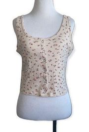 Pink rose large snap up floral cropped‎ tank top