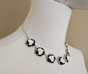 Black/Silver Jeweled Flower Necklace