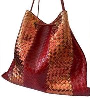 Bottega Veneta Metallic Red Liquid Stripe Intrecciato Leather Oversized Tote Bag