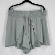 NWT Halara Frill High Waisted Drawstring Flowy Casual Plus Size Shorts Green 3XL