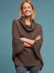 Anthropologie Moth  Brown Batwing Basket Weave Cowlneck Cocoon Sweater, Sz M