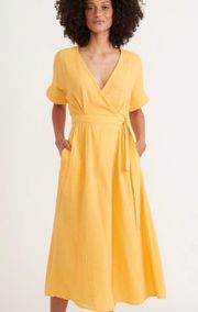 Valencia gold yellow shirt sleeve midi wrap sundress M