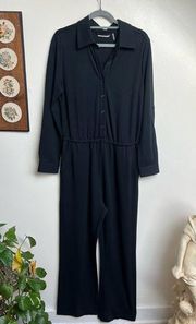 Weekend Black Button Up Collared Jumpsuit size Medium