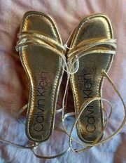 Calvin Klein Gold Espadrille Strappy Wedges