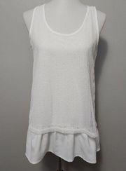 Simply Noelle White Fishnet Ruffle Hem Sleeveless Blouse Size S/M (8-10)