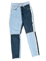 The Ragged Priest Patchwork Mixed Denim Mom Jeans | Light/Dark Wash | 26