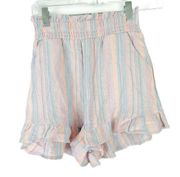 NWOT Vanilla Star Striped Linen Blend Pull On Ruffle Shorts Size XS NEW