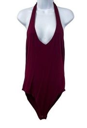 Prince & Fox Halter Backless Maroon One Piece V-neck Bodysuit XL