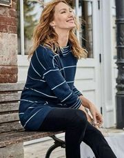 J.Jill Reversible Sweater Turtleneck Navy Blue Stripe Cotton Size S NWT $99