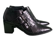 Tibi Black Croc Embossed Buckle Billie Bootie Womens Size 35 / US 5