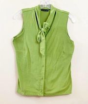 Vintage Anthropologie Tie Neck Sleeveless Button Down Lime Green Top