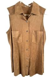 Chelsea & Violet Faux Suede Sleeveless Button Down Top Western Womens S