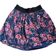pink and blue floral skirt