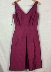 Maggy London Size 6 Silk Sleeveless Sheath Dress Floral Embellished Dark‎ Red