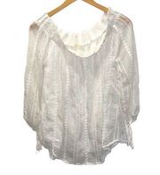 Mystree Womens Peasant Embroidered Chiffon Sheer Blouse Ivory Size Small