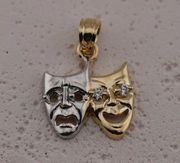 14k Solid Yellow Gold Comedy & Tragedy Pendant | Theatrical Artistry Charm |