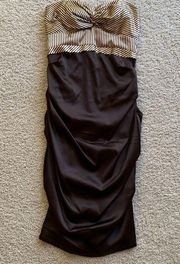 productions Brown and cream strapless dress