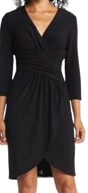 Eliza J Surplice Wrap Jersey V Neck Dress Black Size 2 NWT