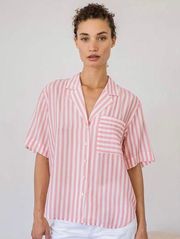 AYR The Pool Boy Button Down Top in Pink Stripe size Small (S)