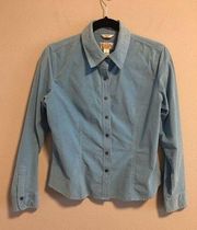 Women Talbots Corduroy Shirt Blue Snap Button Up Stretch Vintage Long Sleeve S