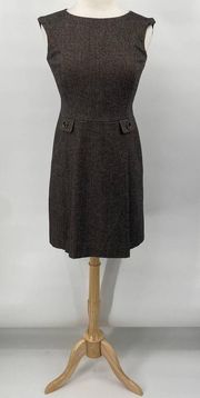 Ann Taylor Shift Dress Front Button Pleats Virgin Wool Brown Petite Womens 4P