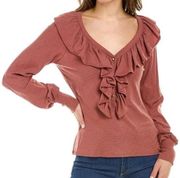 Nation LTD Lalita Ruffle Henley Rosewater Mauve Pink V-Neck Bishop Sleeve Top XS