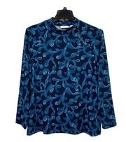 Blouse Top Womens Large L Navy Blue Teal Long Sleeves Pullover