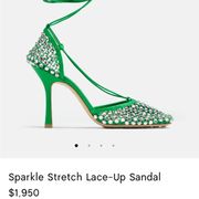 Bottega Veneta Sparkle Stretch Lace Up Green Heels 💚