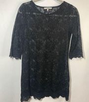 Papaya Half Sleeve Black Floral Lace Swim Cover Up Size Medium