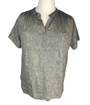 Andrea Jovine‎ Women's Sz L Short Sleeve Collar 100% Linen Blouse Boxy Lagenlook