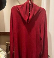 Karen Kane Women's Cowl Neck Side Slit Turtleneck Sweater Red Size X-Large