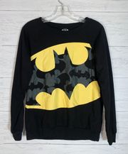 Batman Womens medium  Black Yellow Batman large Logo Jewel Detail Sweatshirt