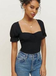 Reformation Delevan Ruffle Sleeve Top in Black 6