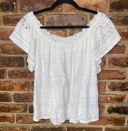 Melrose & Market White Crochet Lace Short Sleeve Blouse Women's Size Medium