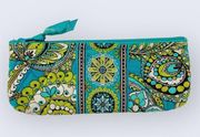 Vera Bradley Peacock Turquoise Blue Green Pencil Brush Cosmetic Zip Pouch