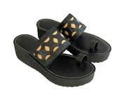 Free People x Anna Sui Emilie Platform Leather‎ Sandals Size 6M Black Slip-on