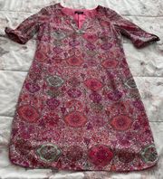 Caroll Pink Floral Geometric 100% Cotton Lined Shift Dress with Pockets, size 38 US S France 