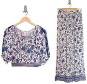 NWT Joie Floral Crop Top & Wide Leg Pant Set Periwinkle Blue Women’s Size Small